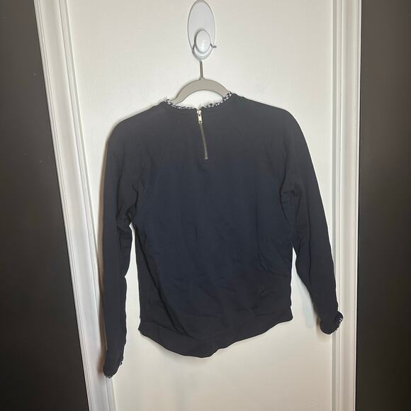 J. Crew Women's Navy Blue Plaid Trim Long Sleeve Knit Top Size Medium - Picture 6 of 7